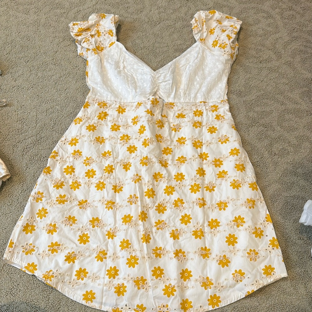 Floral white and yellow crochet dress